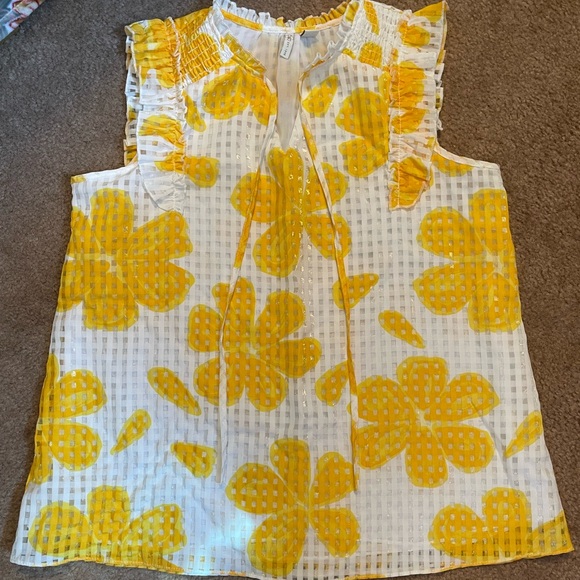 Cato Yellow and White Ruffled Tie Front Blouse - Picture 2 of 7